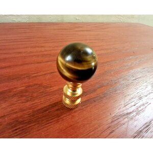 Lamp Finial Tiger Eye Sphere Ball Natural Gemstone Polished Brass Base 2" x  1"